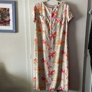 Vintage Floral Maxi Dress in Cream with Pink & Orange Flowers